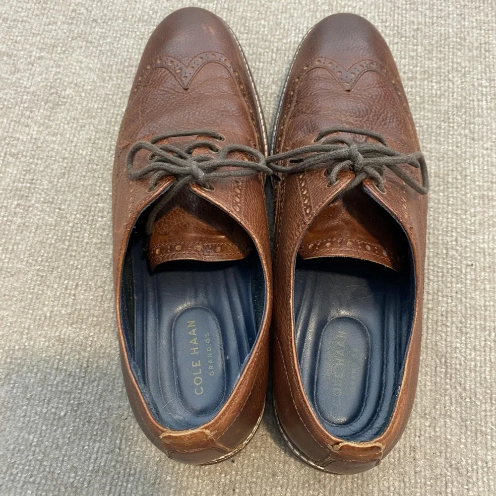 Cole Haan Grand.OS Shoes Mens Size 12 M Brown Leather Wingtip Brogue C27089‎